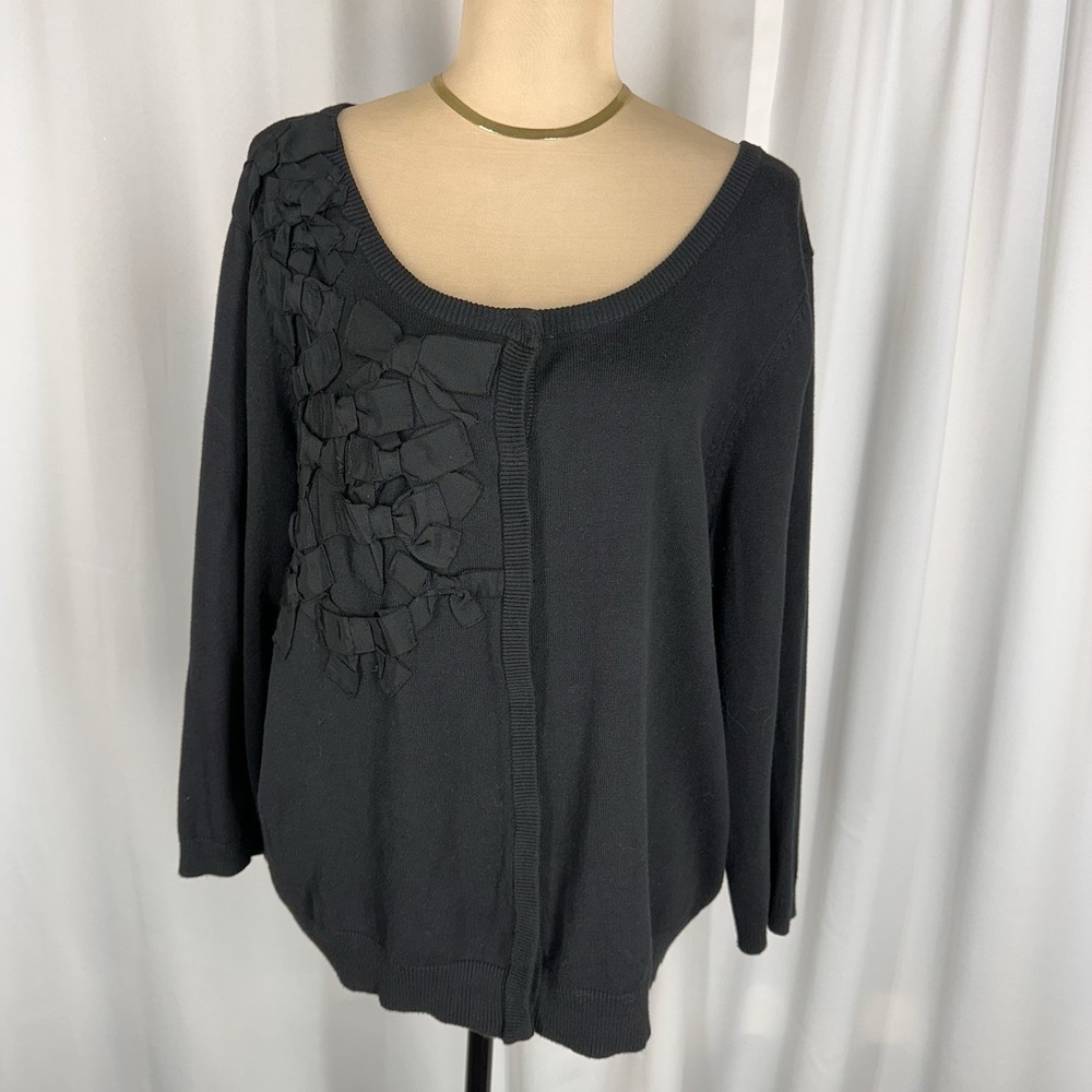 Joseph A Cardigan Knit Sweater Sz‎ XL Bow Detail Button Front Long Sleeve